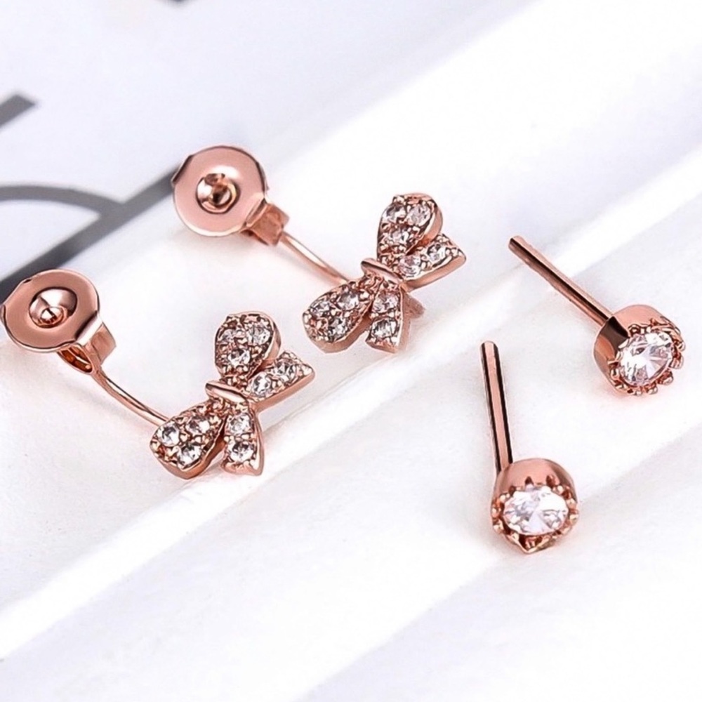 2/$20! 14K Rose Gold Plated Earrings w/Jackets - Picture 3 of 7
